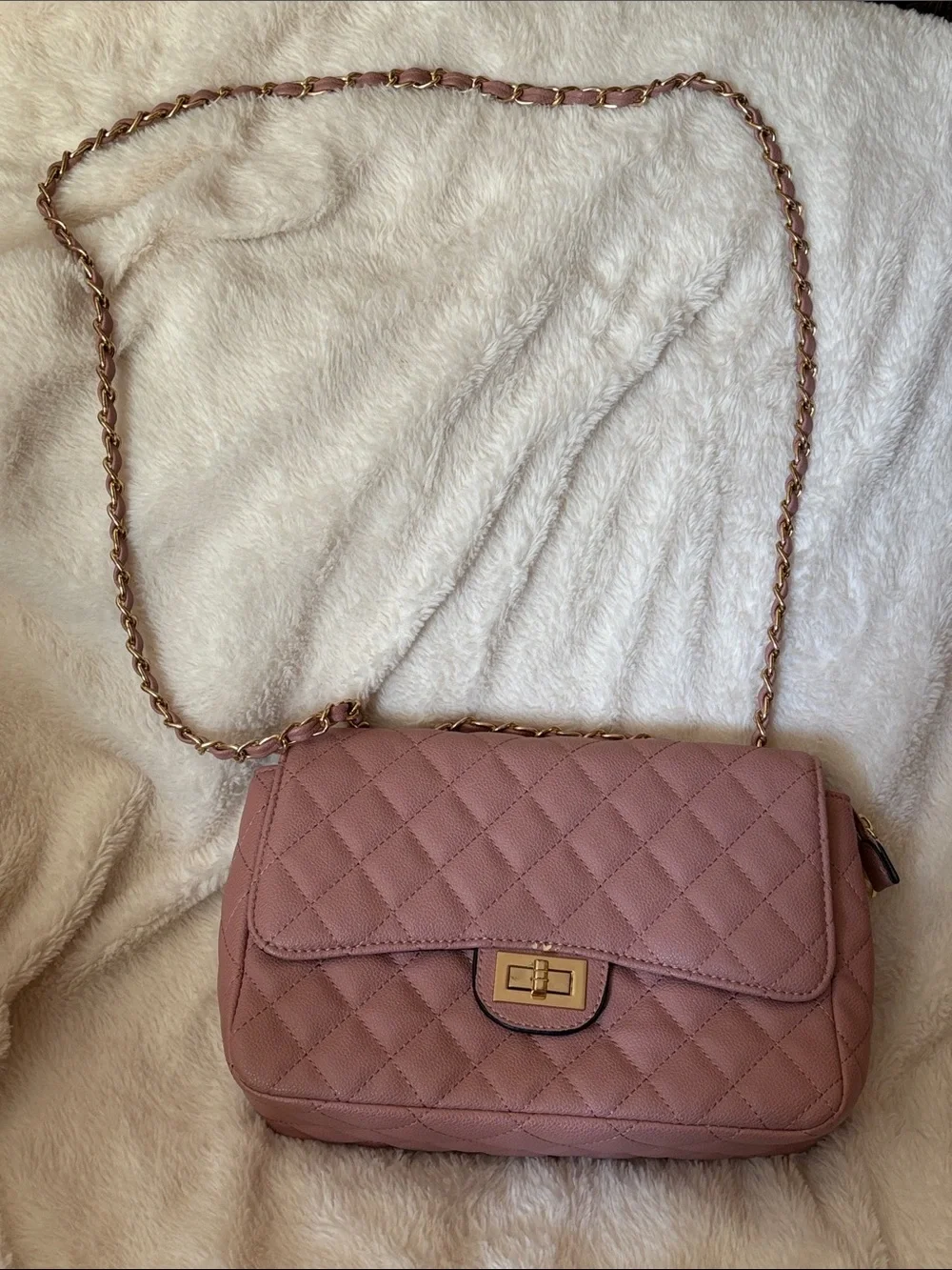 Quilted Dusty Rose Chain-Strap Crossbody Bag